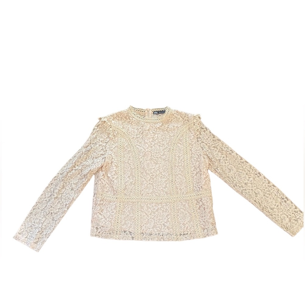 Zara Long Sleeve Cream Sheer Lace Top